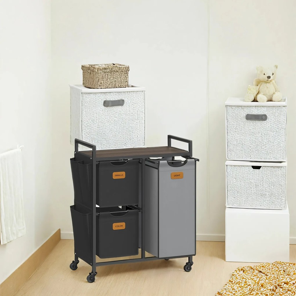 Cesto para roupa suja com 3 compartimentos dois cestos de 25 L e um de 50 L castanho + preto + cinzento