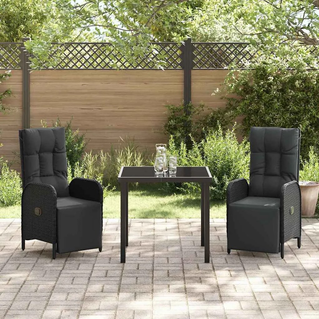 Conjunto de Jantar de Jardim com 3 Peças e Almofadas em Polyrattan Pre