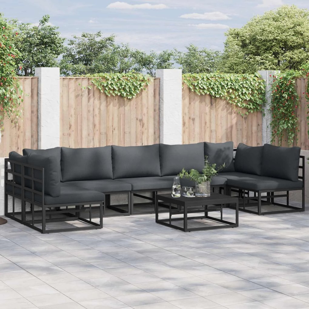 vidaXL Conjunto de Sofá de Jardim com almofada 8 pcs Preto Alumínio