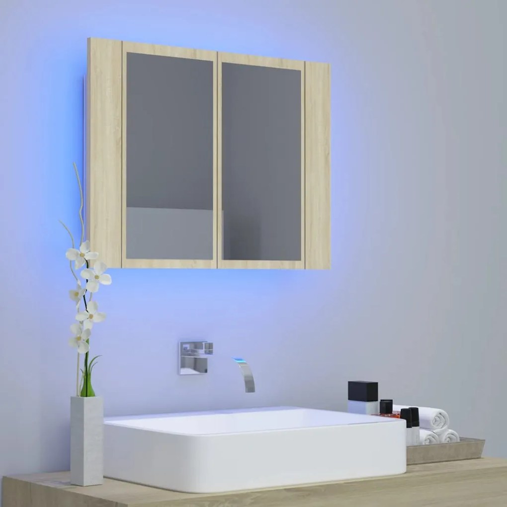 Armário espelhado casa de banho LED acrílico carvalho sonoma