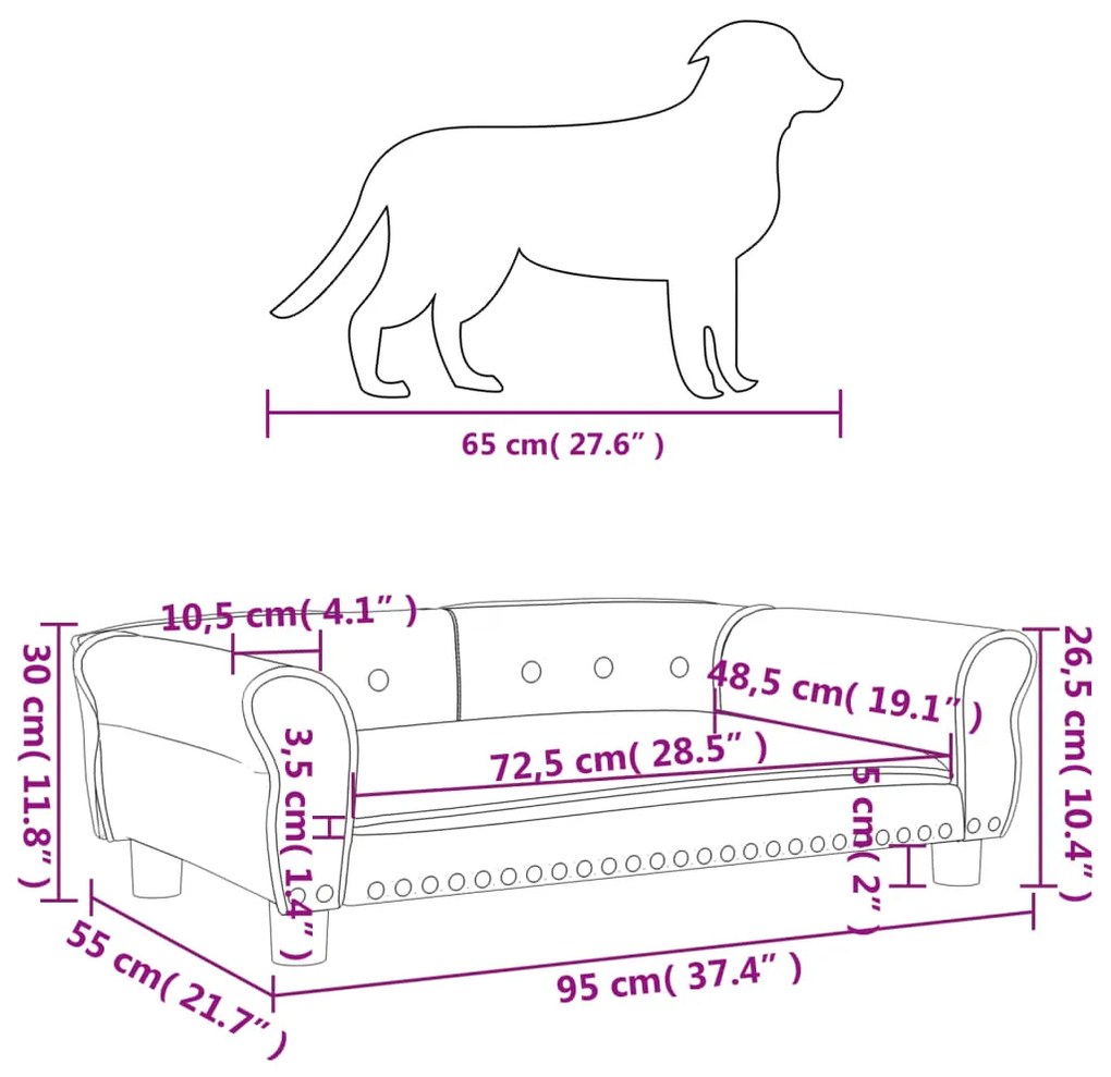 Cama para cães 95x55x30 cm veludo cor creme