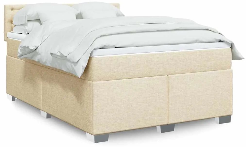 vidaXL Cama com molas/colchão 140x190 cm tecido cor creme