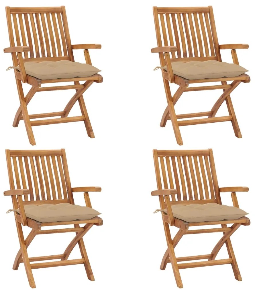 vidaXL Cadeiras de jardim dobráveis c/ almofadões 4 pcs teca maciça