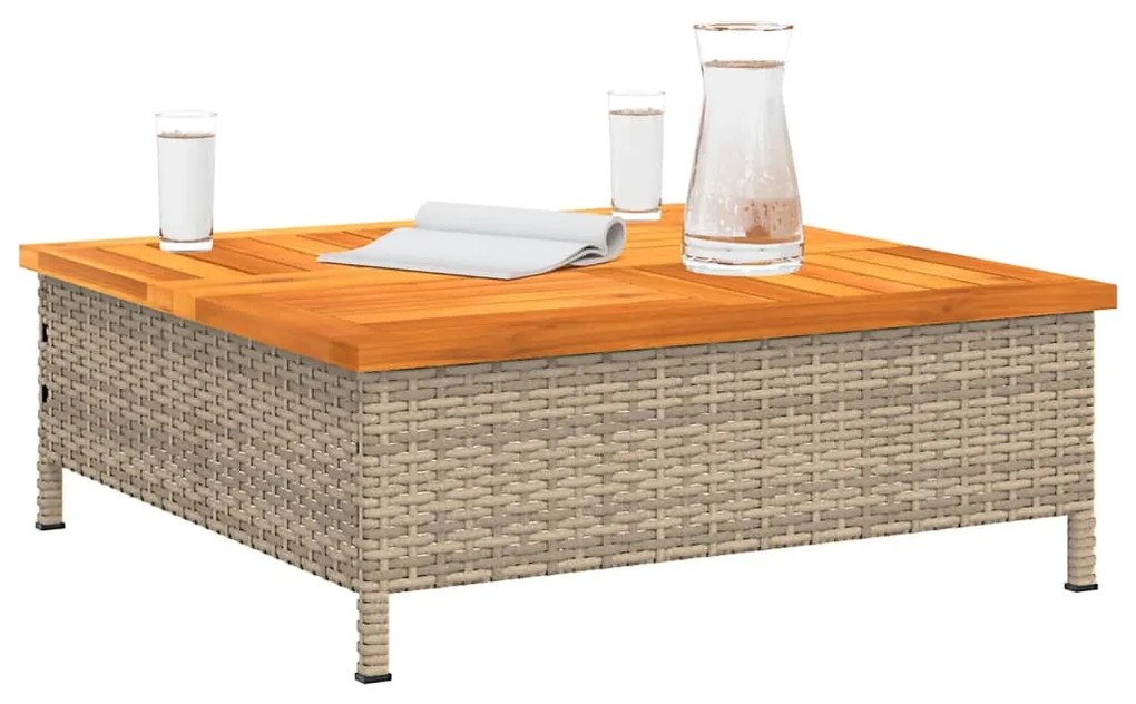Mesa de jardim 70x70x25 cm vime e madeira de acácia maciça bege