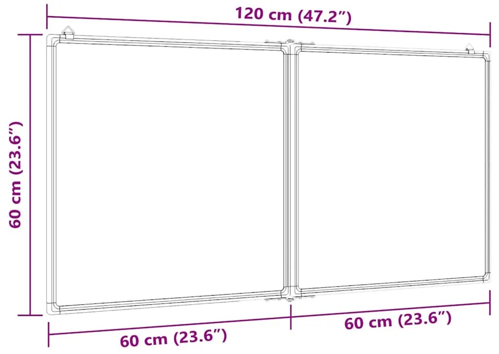 Quadro branco magnético dobrável 120x60x1,7 cm alumínio