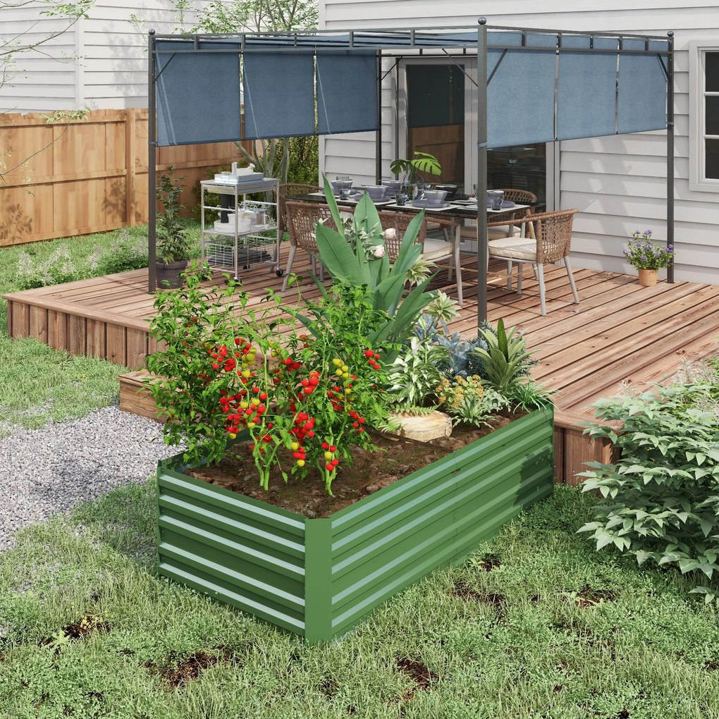 Floreira de horta retangular com tubos de reforço em aço galvanizado 180 x 90 x 59 cm verde