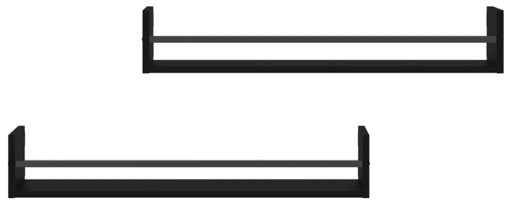 Prateleiras de parede com barras 2 pcs 80x16x14 cm preto