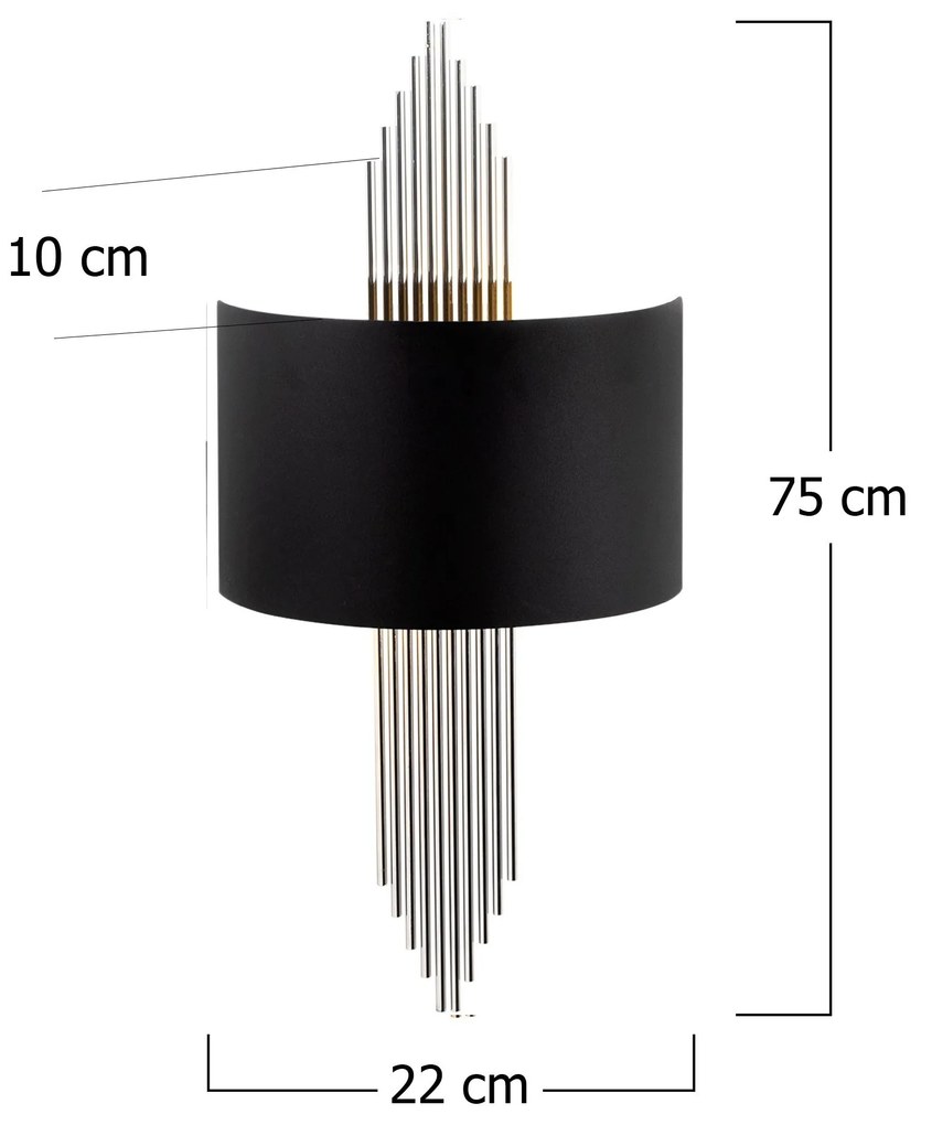 Candeeiro de Parede 618 – Preto e Prateado – Medidas: 75 x 10 x 22 cm