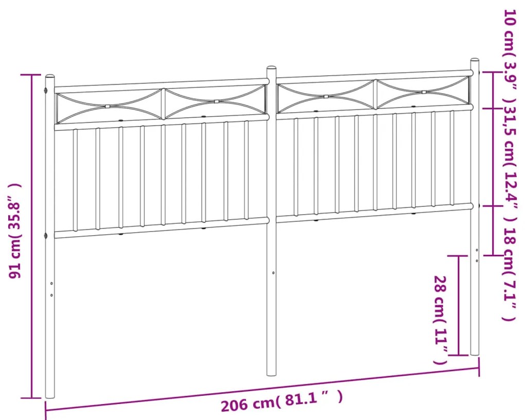 Cabeceira de cama 200 cm metal preto