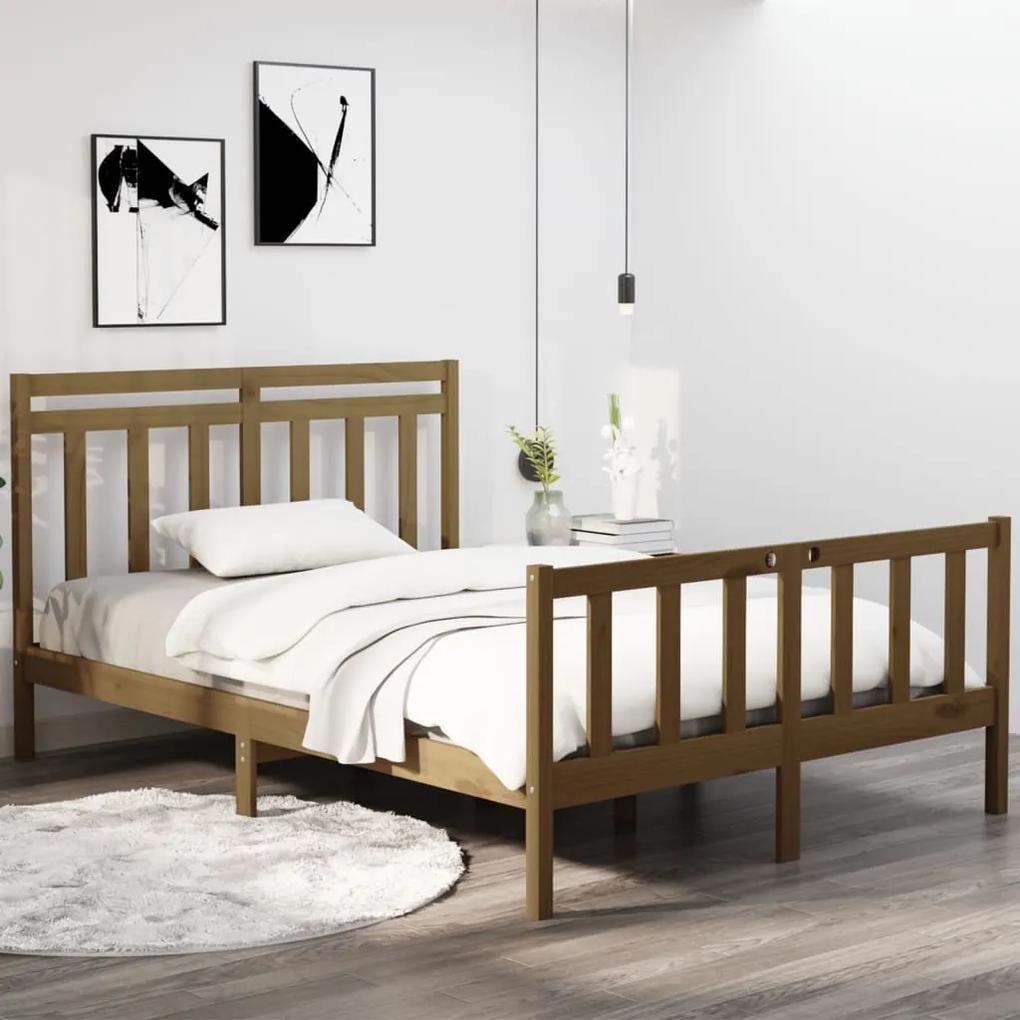 Estrutura de cama 140x190 cm madeira maciça castanho-mel