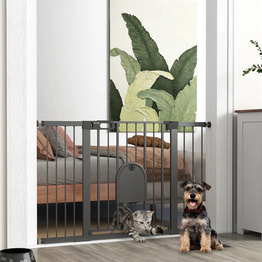 Barreira de Segurança de Animais de Estimação para Escadas e Portas com Aberturas de 75-131 cm com 3 Extensões Preto