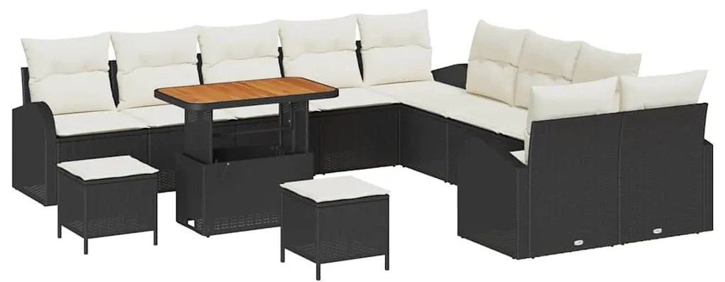 Conjunto de Sofá de Jardim com 13 Peças e Almofadas Preto Rattan de Po