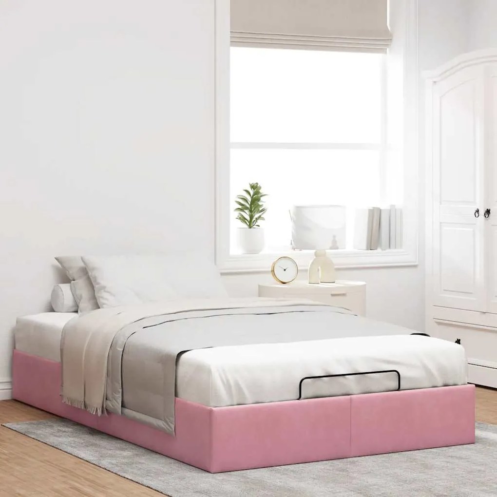 Ottoman Bed Frame No Colchão Rosa 120x200 cm Veludo