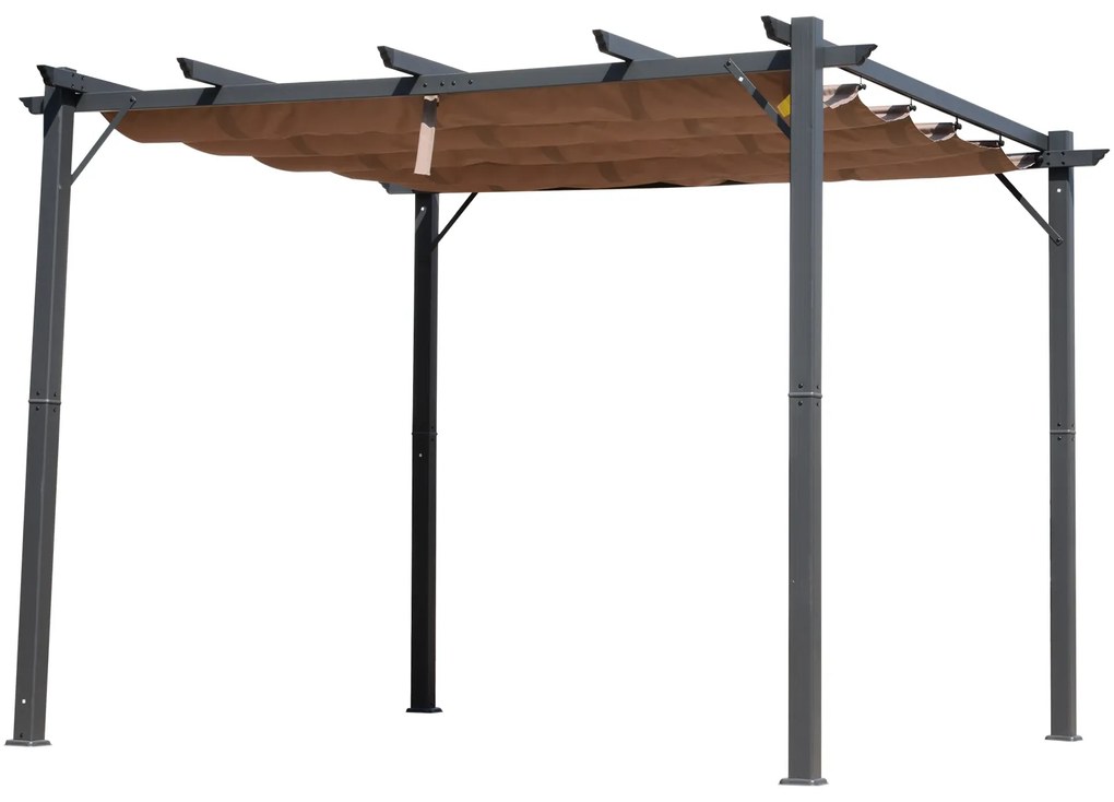 Pérgola de Jardim com Toldo de Poliéster Retrátil e Estrutura de Alumínio para Exterior Pátio 3x3 m Cinza e Castanho