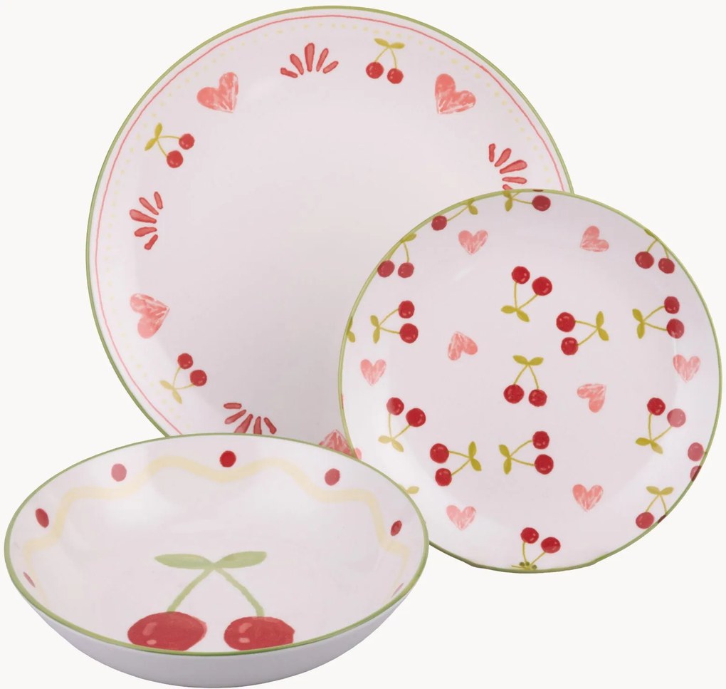 Conjunto de loiça de porcelana Cherry Heart, 6 pessoas, conjunto de 18