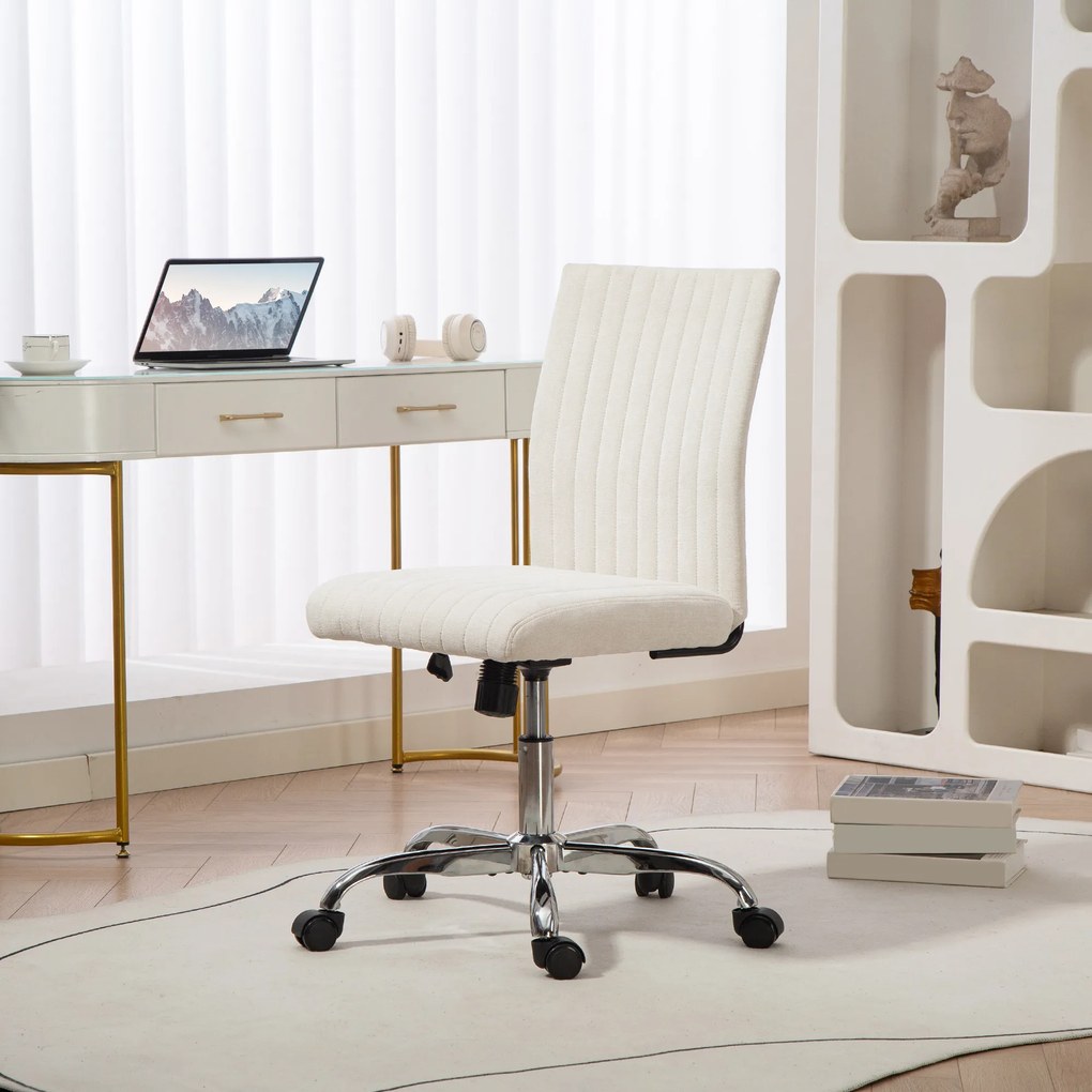 Cadeira de escritório sem braços, cadeira giratória, altura ajustável e rotação de 360°, 43 x 56 x 89-99 cm, creme