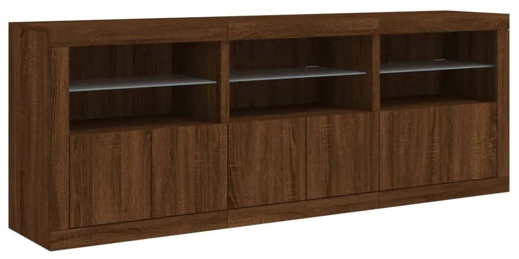 Aparador com luzes LED 181,5x37x67 cm carvalho castanho