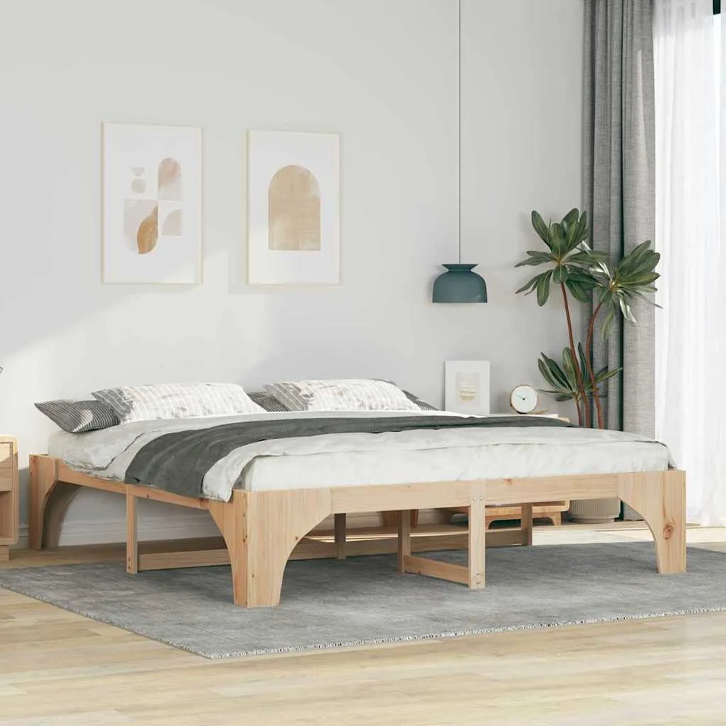 vidaXL Estrutura de cama de chão Castanho Madeira de pinho maciça