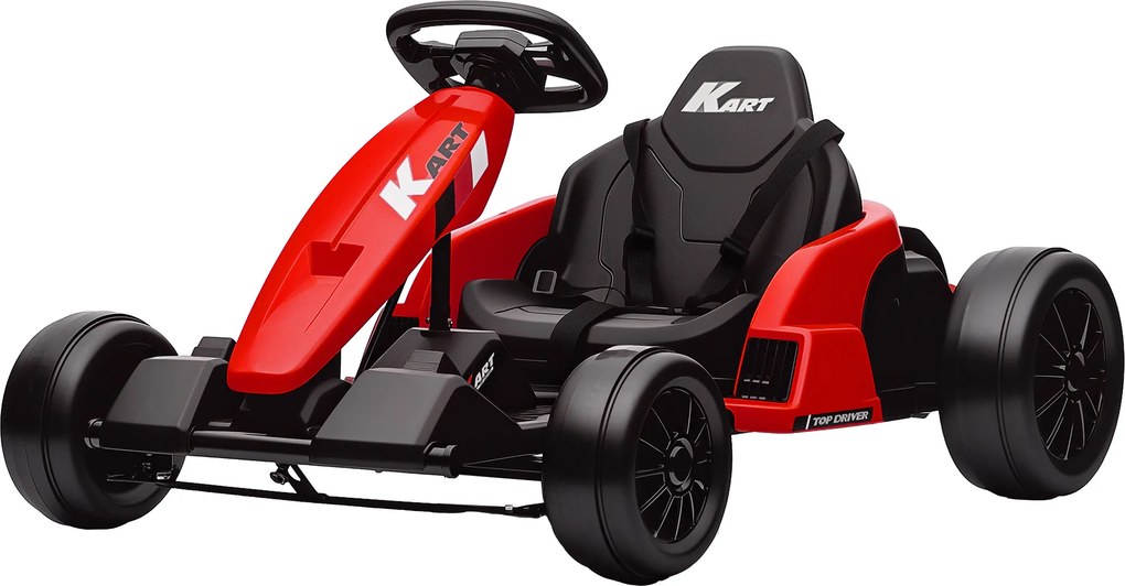 Kart elétrico para crianças de 24 V, Go Kart, motor de 2 x 150 W, modo drift, assento ajustável, arranque progressivo, vermelho