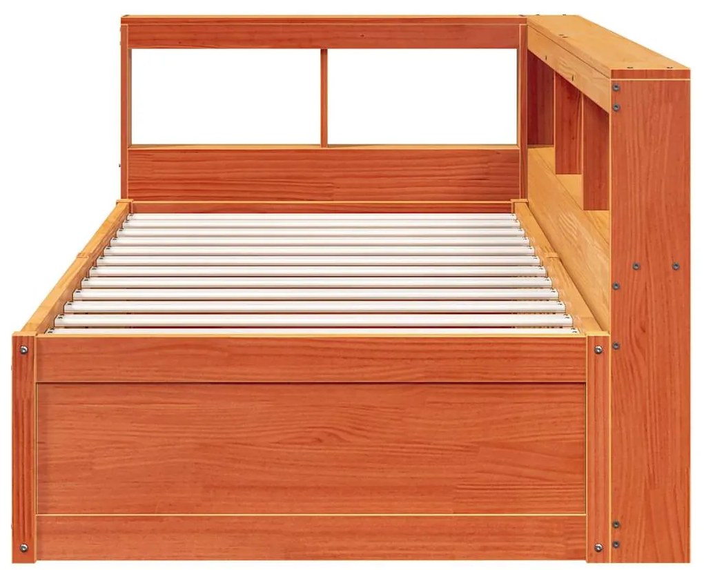 Cama com estante sem colchão 75x190cm pinho maciço castanho-mel