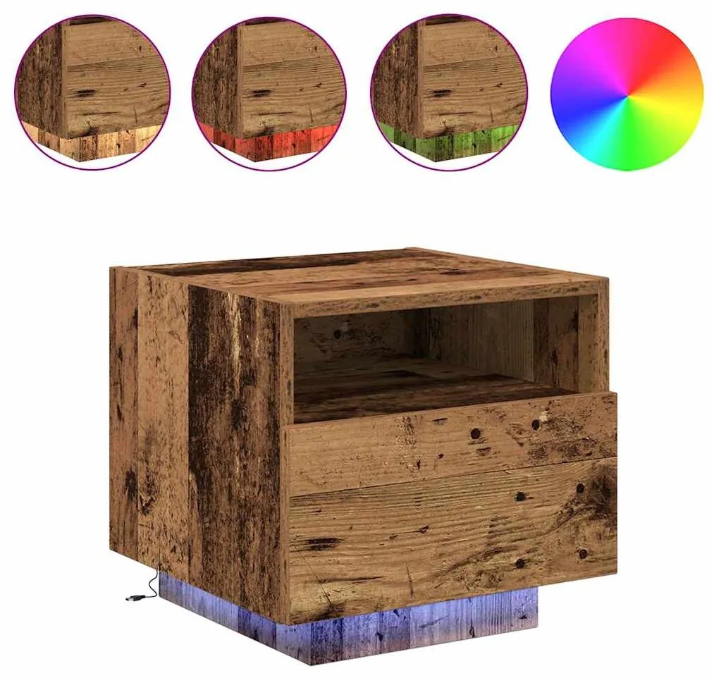 Camas de cabeceira vidaXL com luzes LED 2 pcs Madeira antiga 40x39x37