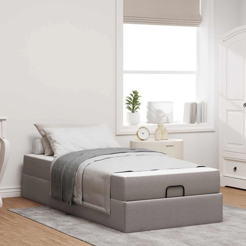 vidaXL Estrutura de cama com colchão 2 pcs Cinzento-acastanhado tecido