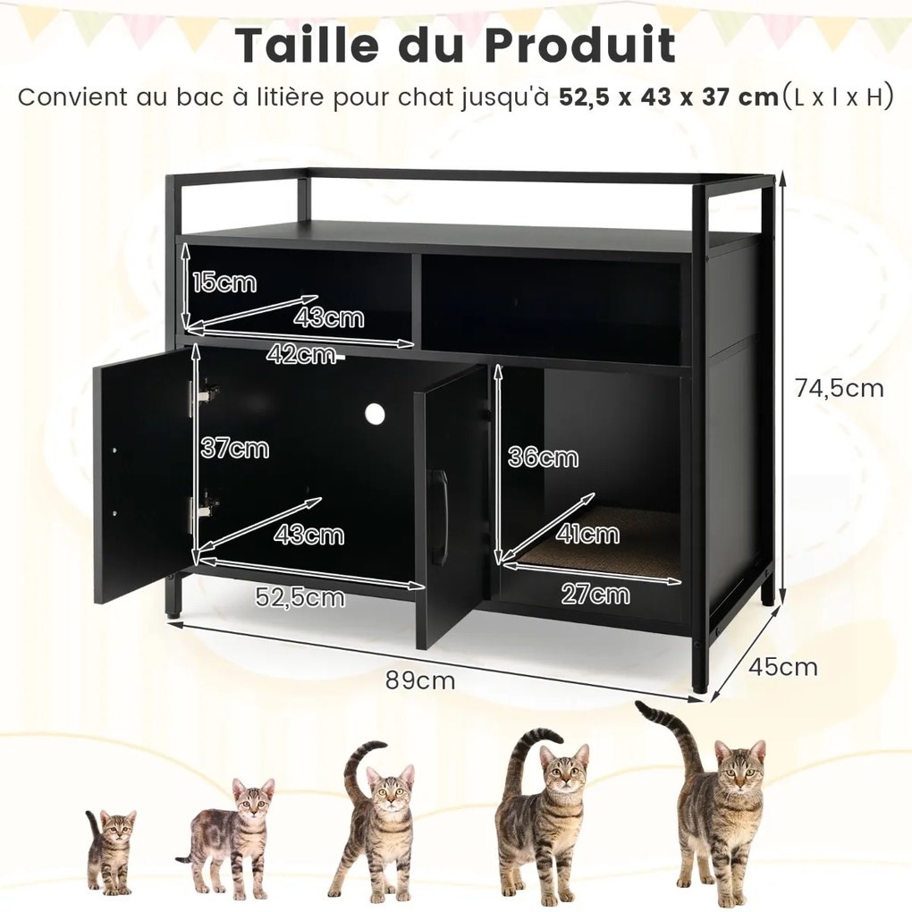 Armário para gatos com portas duplas e arranhador, casinha para gatos com prateleira aberta e 2 compartimentos, mármore branco