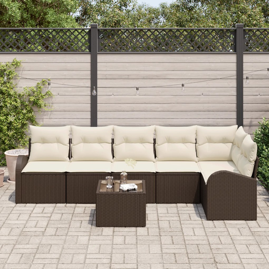 Conjunto de Sofá de Jardim de 6 Peças com Almofadas Rattan Poliéster C