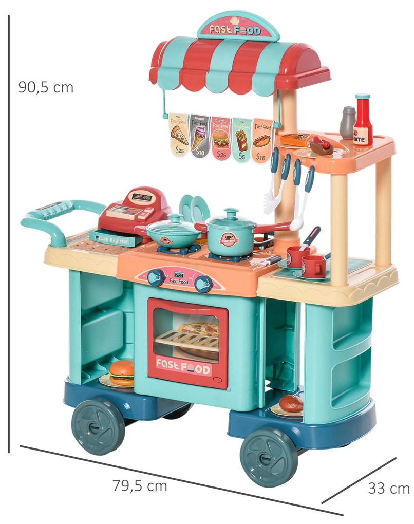 HOMCOM Cozinha de Brinquedo para Crianças de 3 a 6 Anos Cozinha Infant