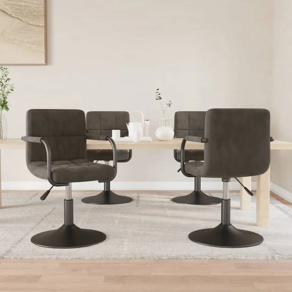 Cadeiras de jantar giratórias 4 pcs veludo cinzento-escuro