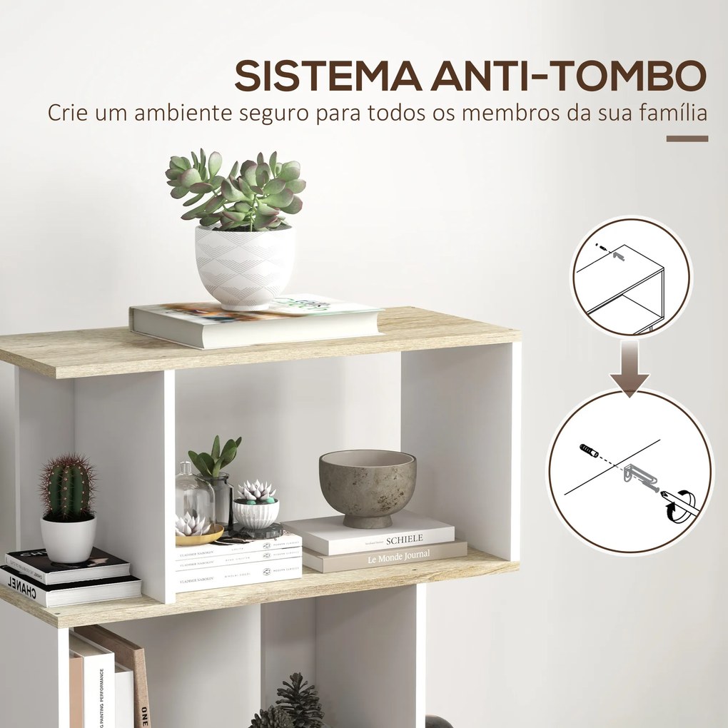 Estante para Livros Estilo Nórdico Estante com 5 Prateleiras Anti-Tombo Carga 25 kg 70x29,5x163 cm Branco e Madeira