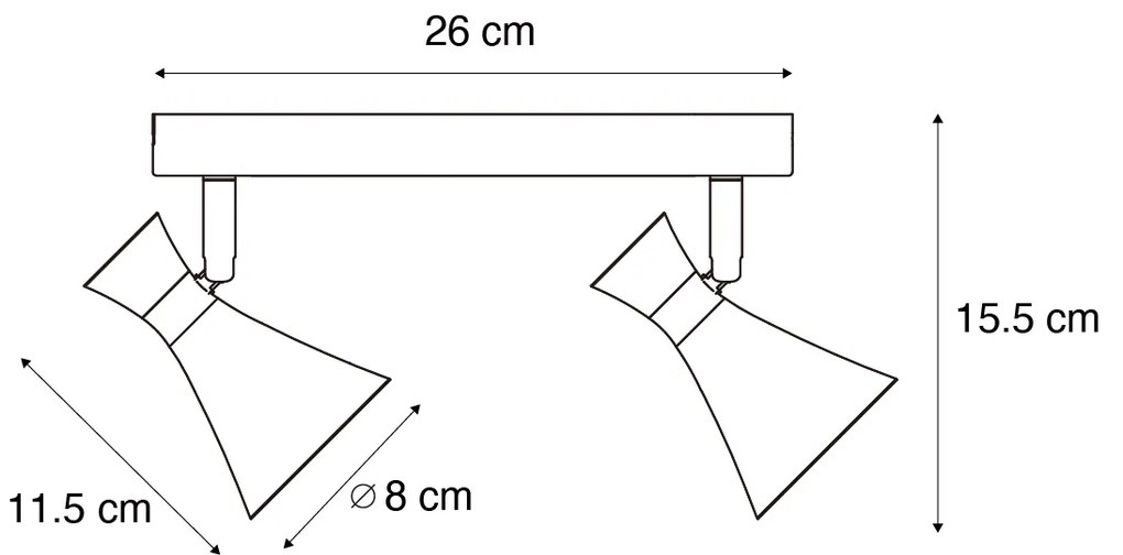 Foco de teto moderno preto ajustável de 2 luzes - Triangle Moderno