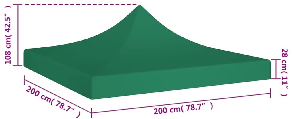 Teto para tenda de festas 2x2 m 270 g/m² verde