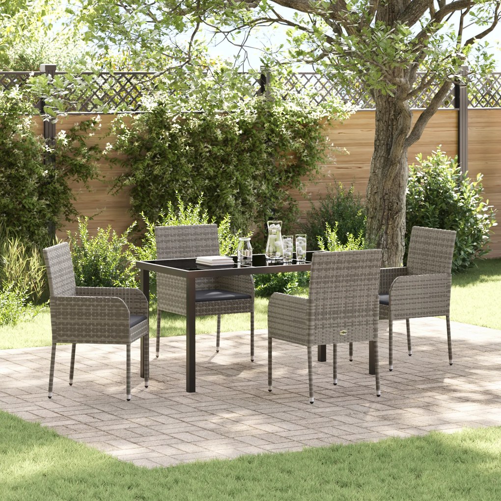 vidaXL Conjunto de Jantar de Jardim 5 Peças com Almofadas Cinza Vime PE