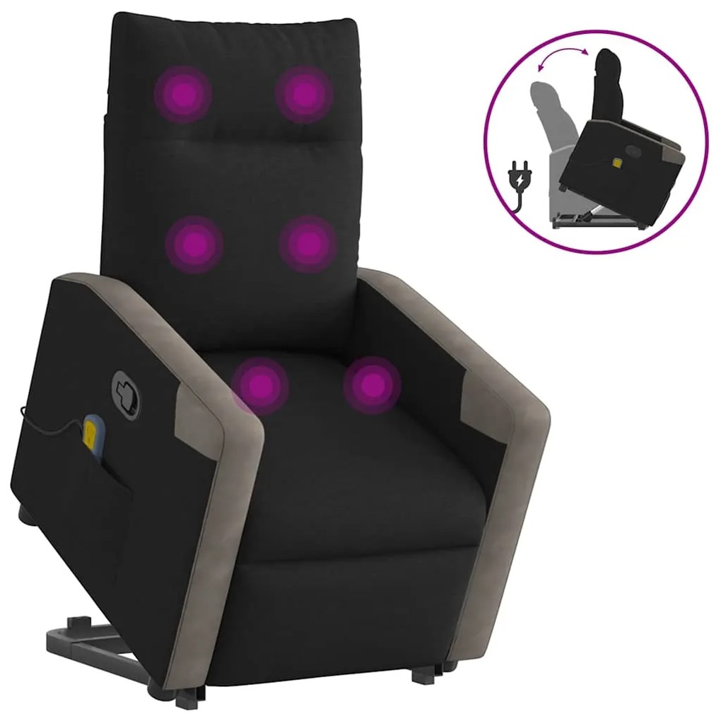 vidaXL Poltrona de massagens reclinável elevatória tecido preto