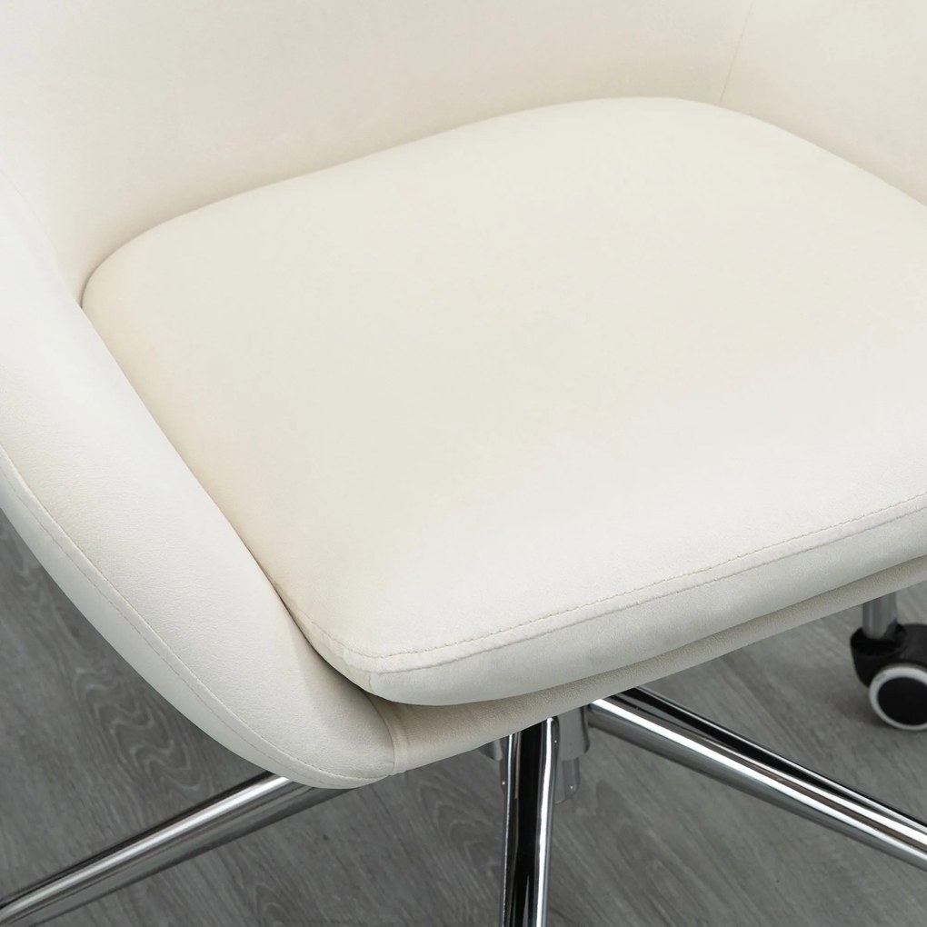 Vinsetto Cadeira de Escritório Operativa Giratória de Veludo com Altura Ajustável e Rodas 65x66x90-97cm Creme
