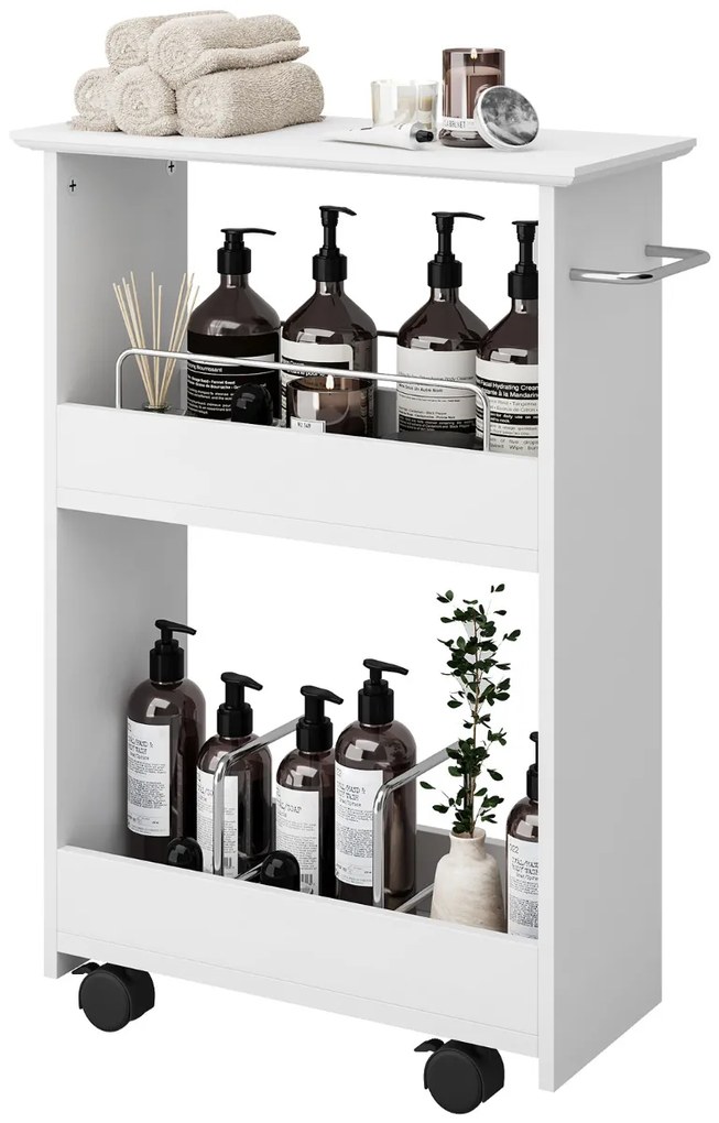 Armário de casa de banho estreito, carrinho de 3 camadas com rodas com trava, toalheiro para cozinha, sala de estar, 46x20x65 cm branco