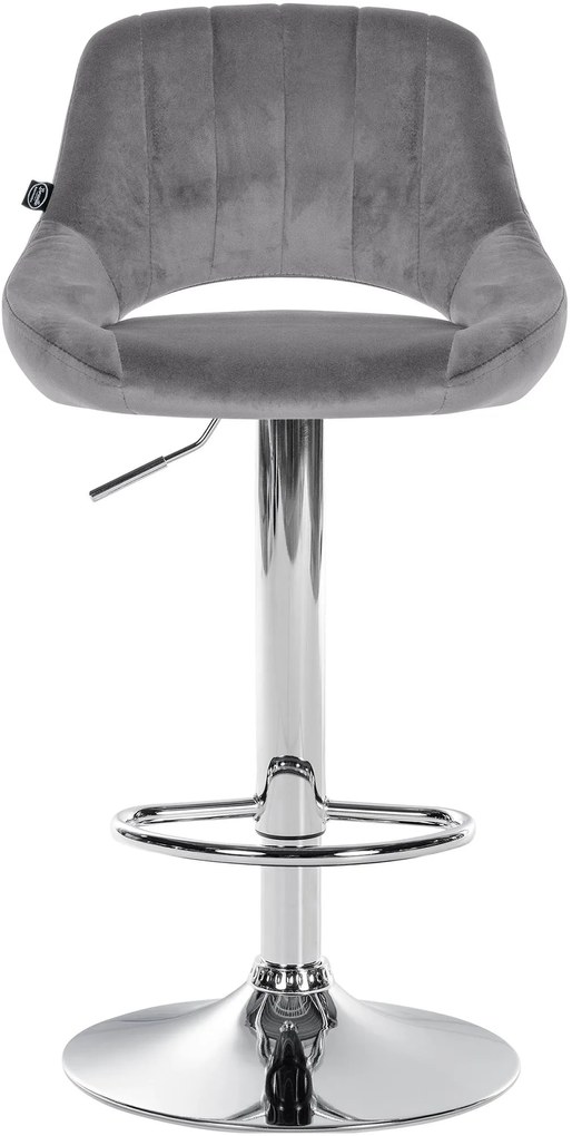 Banco alto Milet em veludo com estrutura cromada 85-106 x 47 x 48 cm Cinzento