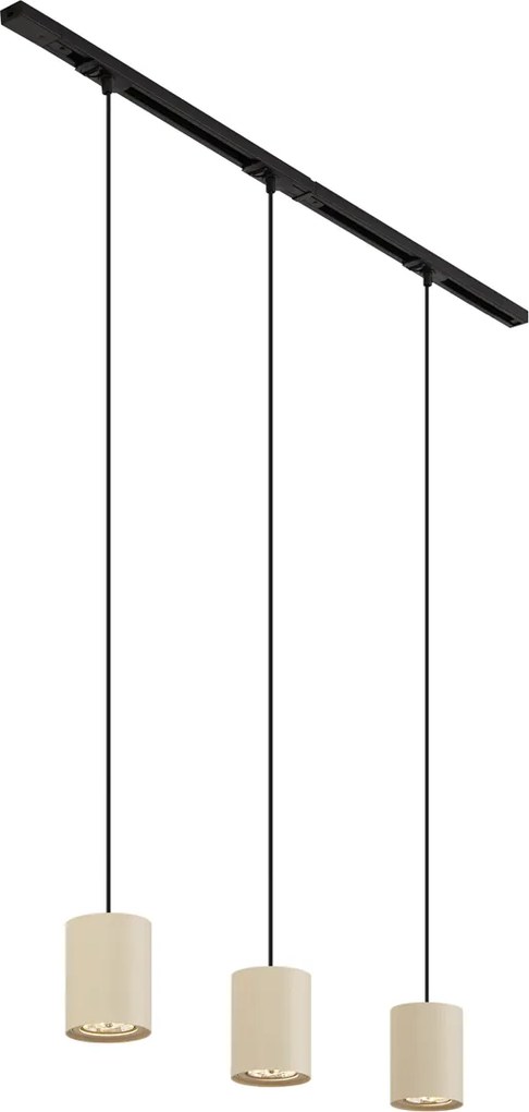 Sistema de iluminação de trilho moderno com 3 candeeiros suspensos preto com bege 1-fase - Iconic Holt