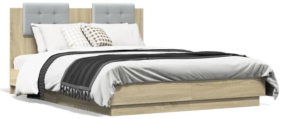 Estrutura cama c/ cabeceira/luzes LED 135x190cm carvalho sonoma