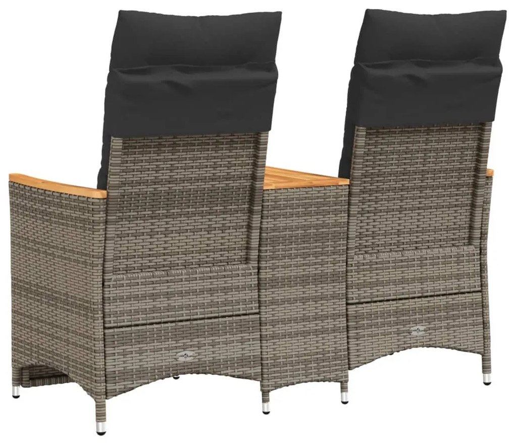 Sofá de jardim reclinável 2 lugares com mesa vime PE cinzento