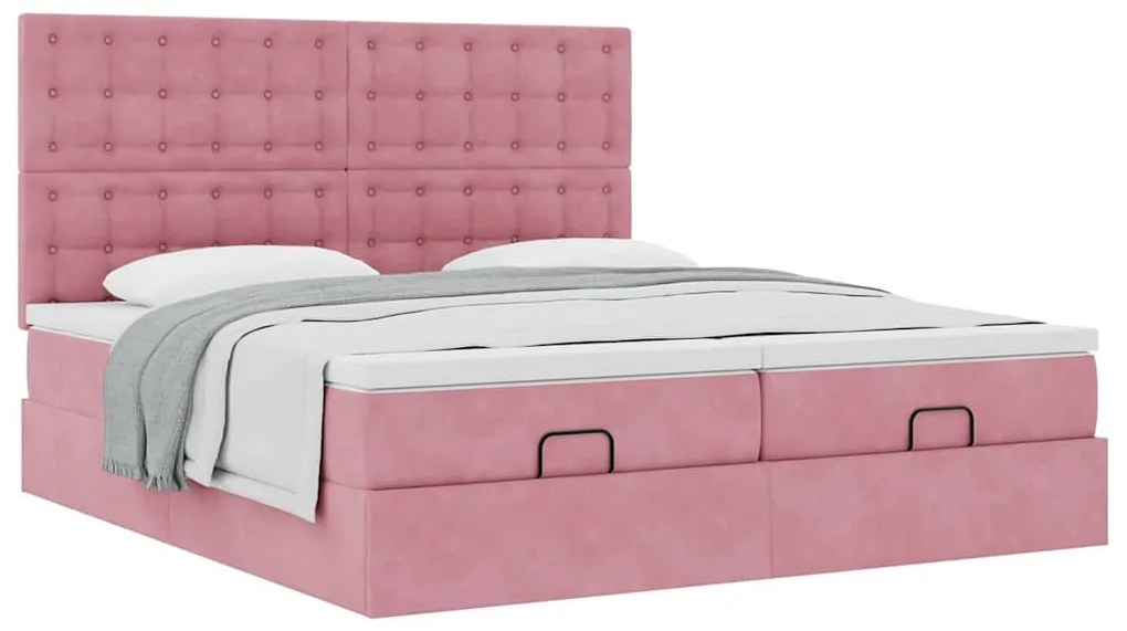 Estrutura de cama otomana com colchões 180x200 cm veludo rosa