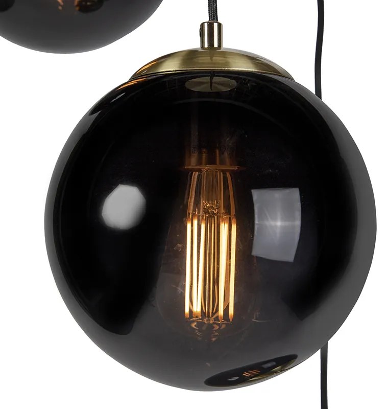 Candeeiro de suspensão Art Deco dourado com vidro preto 3 luzes - Pallon Art Deco