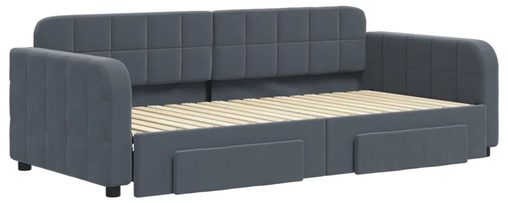Sofá-cama c/ gavetão e gavetas 90x190 cm veludo cinzento-escuro