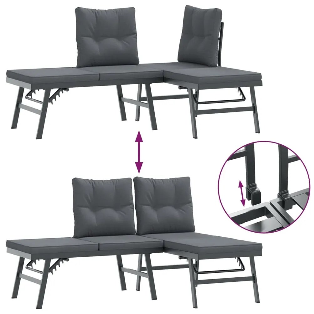 4 pcs bancos de jardim com almofadões aço revestido a pó preto