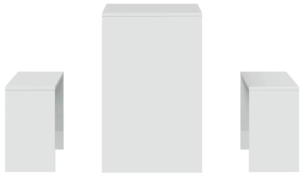 3 pcs conj. mesa jantar e banco deriv. madeira branco brilhante