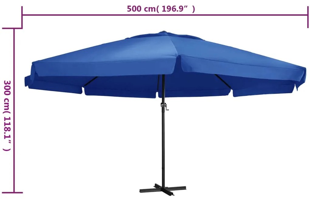 Guarda-sol de jardim com poste alumínio 500 cm azul-ciano