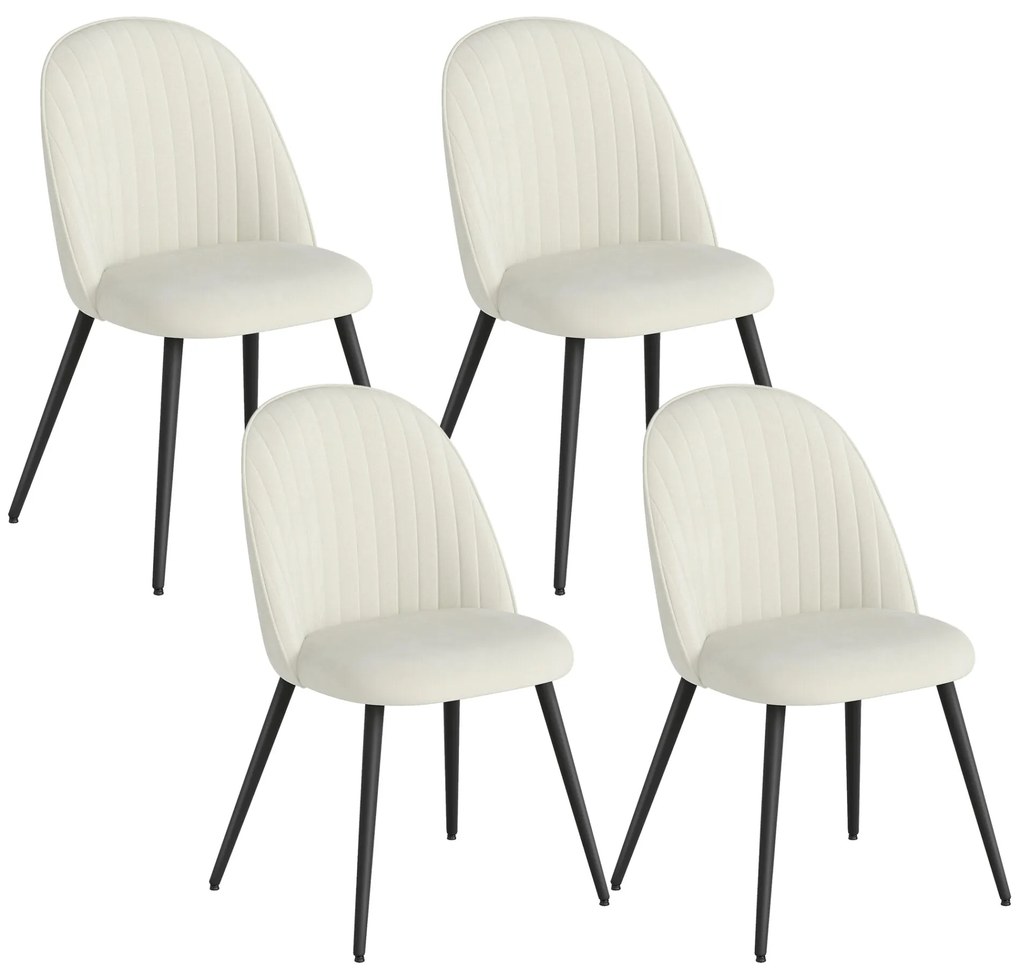 HOMCOM Conjunto de 4 Cadeiras de Sala de Jantar Modernas Cadeiras Estofadas em Veludo com Encosto Alto e Pés de Aço para Sala de Estar 50x52x83 cm Creme