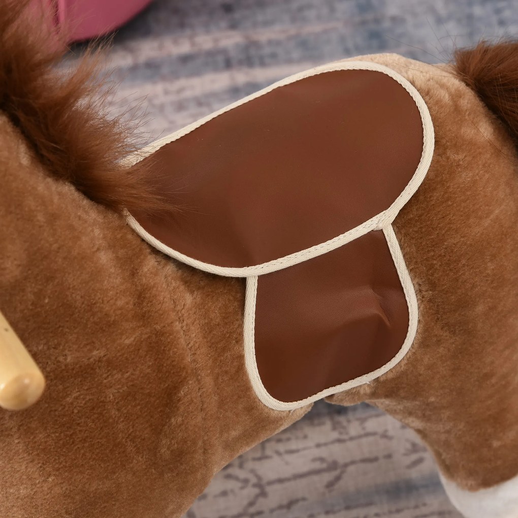 Cavalo de balanço para crianças acima de 36 meses Com boca e cauda móveis Música 65x32,5x61 cm Castanho
