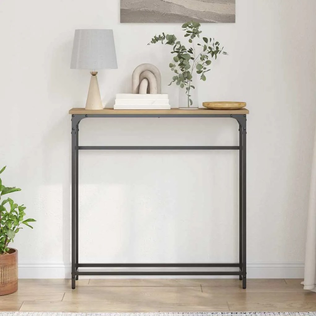 Mesa de Console vidaXL Carvalho Artesanal 75x19,5x75 cm Madeira de Eng